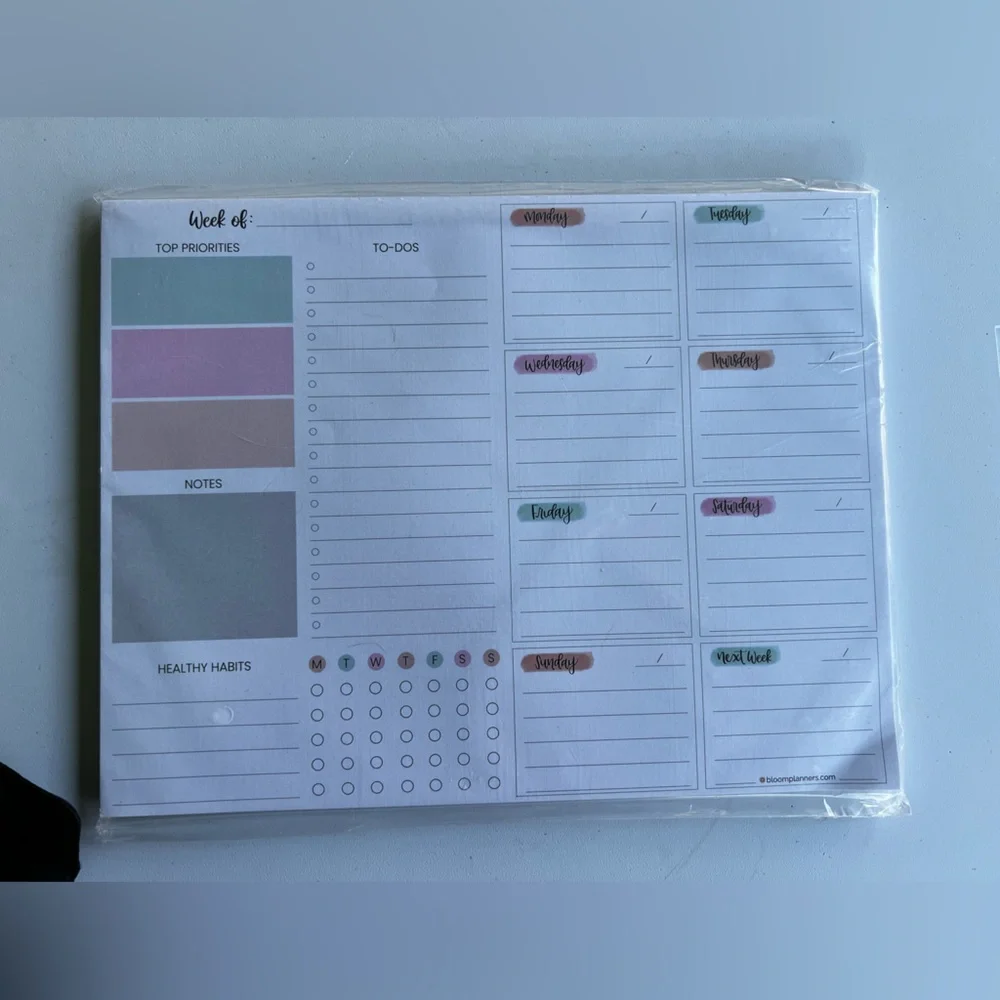 Bloom Planner- Planning pad 8.5x11 inches Weekly To Do List & Planner, Pastel